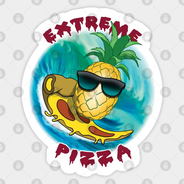 Funny pineapple pizza surfing Sticker by TMBTM